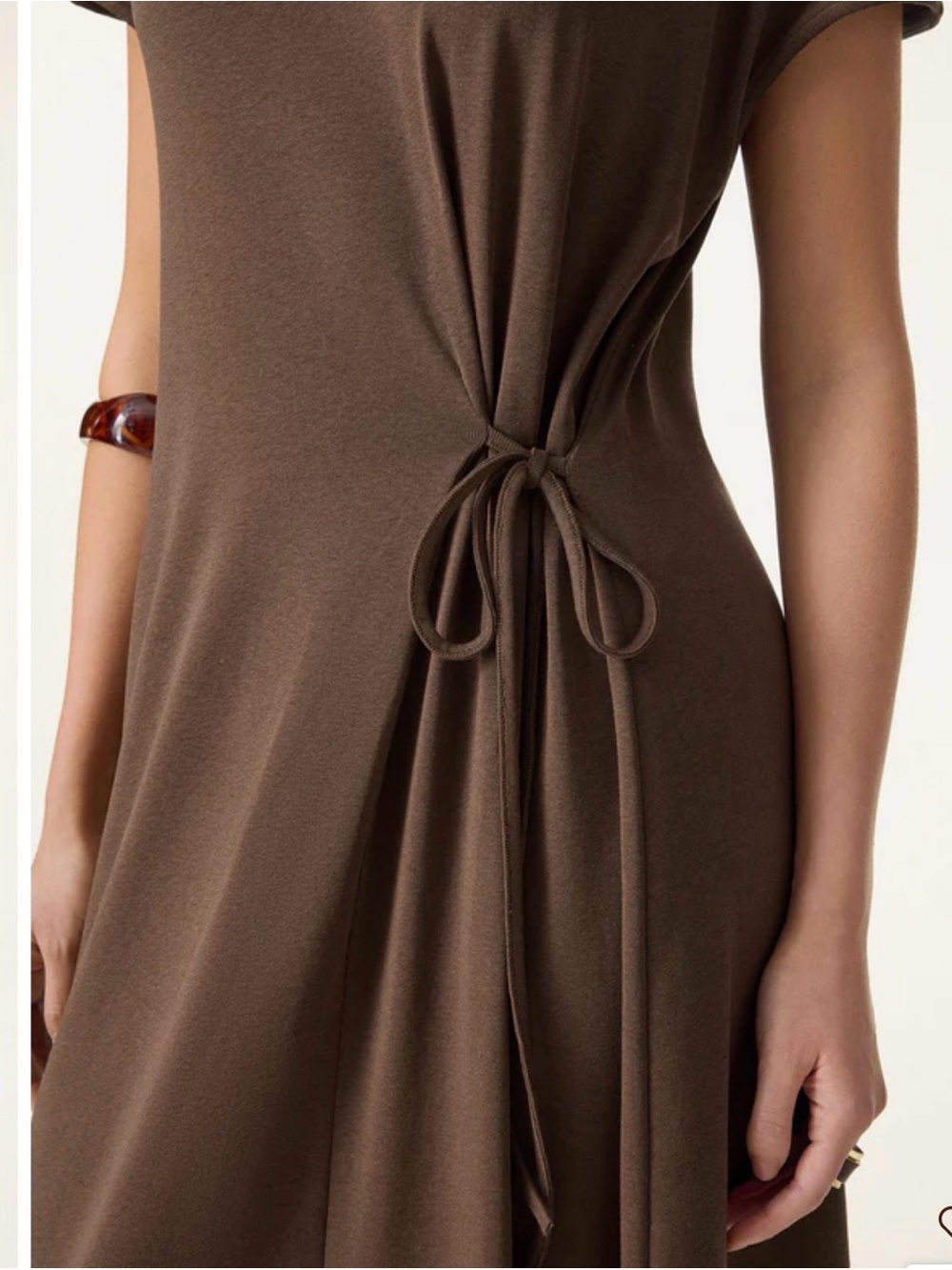 OGL Brown Short-Sleeve Tie-Waist Midi Dress - Picture 2 of 3
